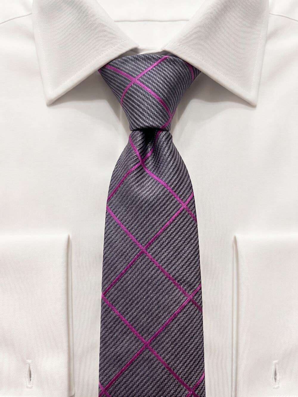 Ted Baker London Grey & Pink Textured Crosshatch 100% Silk Necktie